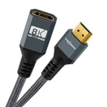 Câble d'extension HDMI 8K, Câble HDMI 2.1 Mâle vers Femelle, Rallonge Câble HDMI en nylon tressé compatible 8K@60Hz, 4K@120Hz, 48Gbps(1M)