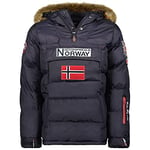 Geographical Norway BILBOQUET MEN - Parka Passe Tête Chaude Homme Imperméable - Manteau Épais Capuche Fourrure Outdoor - Blouson Chaud Coupe Vent Hiver Doublure Extérieur Veste Hommes BLEU MARINE L