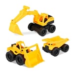 Relaxdays 10023916 Lot de 3 jouets de construction avec pelleteuse frontale et camion pour bac à sable et chambre d'enfant en plastique Jaune