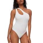 CARCOS Body pour femme - Été sexy - Une épaule - Débardeurs sans manches - Tanga - Body string pour femme, Blanc., L