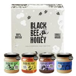 Black Bee Honey Gift Set - x4 42g British Raw Honey Pack, Creamy Light Spring Honey, Runny Floral Summer Honey, Bold Aromatic Autumn Honey and Herbal Winter Honey, Delicious Gifts for her and him