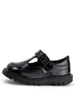 Kickers Kick T Bar Velcro Patent School Shoe - Black, Black, Size 4 Older