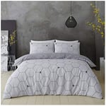 GAVENO CAVAILIA Reversible Printed Design Duvet Cover, Easy Care Quilt Set, Soft Cosy Bedding, Kingsize, Polycotton, Grey-Bee-Happy, King