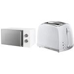 Russell Hobbs Honeycomb RHMM715 17 Litre 700W White Solo Manual Microwave (White) & 26060 2 Slice Toaster - Contemporary Honeycomb Design with Extra Wide Slots and High Lift Feature, White