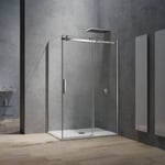 GRAND VERRE Cabine de douche style industriel avec porte coulissante 150x195 et paroi latérale 80x195 accessoires chromés