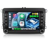 CAMECHO 4+64G 8-Cœur Android 13 Autoradio pour VW Golf 5 Golf 6 Polo Skoda Caddy avec sans Fil Carplay Android Auto, 7 Pouces 2 Din Radio Bluetooth 5.0 DSP GPS Navigation WiFi FM/RDS