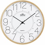 MPM Quality Horloge Murale Imitation Bois, Cadre en Plastique avec Effet Bois, Bois Clair, Mouvement à Quartz, Fonctionnement Fluide, ∅ 300 x 42 mm, décoration Murale, Style Moderne, pour Salon,