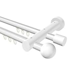 Flairdeco Tringle à Rideaux intérieure en Aluminium et Bois Blanc Ø 20 mm 2 Voies 100 cm