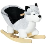 HOMCOM Husky à Bascule pour Enfants Cheval à Bascule Jouet à Bascule bébé 18-36 Mois avec Musique, poignées et Ceinture de sécurité, Charge 40 kg, 60x33x50 cm, Gris et Noir