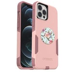 OtterBox Bundle: Commuter Series Case for iPhone 12 Pro Max - Polycarbonate, Shock-Absorbent, (Ballet Way) + PopSockets PopGrip - (Retro Wild Rose)