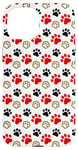 iPhone 15 Paw Print Dog Cat Lover Black Red Paws Pattern Pet Owner Case