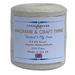 Macrame Rope Twine Cord String UK Made Natural Unbleached Cotton Crafts Wall Hanging Plant Hanger Feathers (Twisted 3 Ply 2mm x 375m)