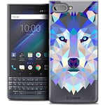Caseink Coque pour Blackberry Key2 Le (4.5) Housse Etui [Crystal Gel HD Polygon Series Animal - Souple - Ultra Fin - Imprimé en France] Loup