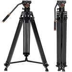 K&F Concept 72" Video Tripod, Heavy Duty Aluminum Tripod with 360 Degree Fluid Head & Quick Release Plate for Canon Nikon Sony DSLR Camera Camcorder, Max Loading Capacity 8KG/17.6LBS VA18+ VH081