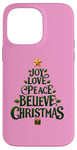 iPhone 14 Pro Max Cute Green JOY LOVE PEACE BELIEVE CHRISTMAS Tree Girls Pink Case