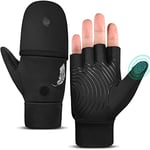 EEFOW Gants et Mitaines d'hiver sans Doigts Thermiques: Temps Froid, Chauds, Imperméables, Légers, écran Tactile, Course à Pied, Cyclisme, Gant de Sport pour Homme et Femme, Noir S