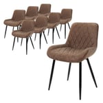 Lot de 8 chaises salle à manger cuisine marron simili PU pieds acier noir 120 kg