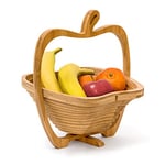 Relaxdays Corbeille à fruits en forme de pomme pliable Bambou Porte-fruits accordéon Bois HxlxP: 30 x 27 x 22,5 cm, nature