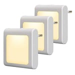 JOKBEN Lot de 3 LED Veilleuses avec capteur crépusculaire, luminosité réglable en continu, économie d'énergie, lumière automatique d'orientation, blanc chaud, 2700 K