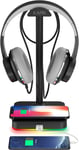 RGB Headphone Stand with Wireless Charger, 10W Qi Fast Charging & 9 LED Modes