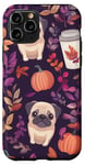 Coque pour iPhone 11 Pro Carlin floral violet avec feuilles d'automne et latte à la citrouille et aux épices