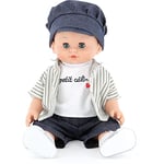 Vilac - Petit Câlin Jules - Jouet en Vinyle et Tissu - Poupon avec Tshirt Blanc, Chemise et Casquette - 36 Cm - Corps Souple pour Les Enfants - À Partir de 3 Ans