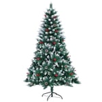 SHATCHI Sapin de Noël Artificiel floqué de 1,2 m/1,5 m/1,8 m avec Pointes de Crayon - Branches de Sapin Balmoral enneigées, Baies et Pommes de pin - Support en métal - Centre de Table de Noël de Luxe