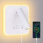 Rapanda - Applique murale LED-Lit mural de lampe de lecture, lampe de mur de led avec l'interrupteur et la charge d'USB, 3W 4000k + 5W 3000k lampe de