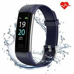 Montre Connectée Femmes Homme Tracker d'Activité Écran Coloré avec IP68 Etanche Montre Sport GPS pour iPhone Samsung Huawei Android iOS-Bleu