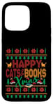 iPhone 15 Pro Max Happy Books & Cats Xmas Fair Isle Ugly Style Christmas Case