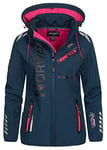 Geographical Norway Reine Lady - Veste Manteau Softshell Femme Capuche Impermeable - Blouson Coupe Vent Resistant - Doudoune Polaire Randonnee Ski Automne Hiver Printemps (Marine Rose S)