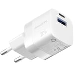 deleyCON Chargeur USB A et C (2 Ports - Chargeur Rapide Compact) Alimentation USB pour iPhone 16/15/14/13/12/11 iPad Galaxy S24/S23 Pixel Téléphone Portable Chargeur PD 3.0 - Blanc