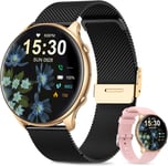 Montre Connectée Femme Ronde Avec Tension Artérielle/Sommeil Moniteur/Cycle Menstruel/Fréquence Cardiaque/Podometre,1,39"" Smartwatch Avec Appel Bluetooth Pour Ios Android (Noir Rose Or)