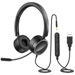 Nigecue PC USB Headsets 3.5mm Computer Headsets with Microphone for Laptop, Noise Cancelling Business Office Headsets Headphones In-Line Control for Skype ZOOM PC Webinar Phone Gaming