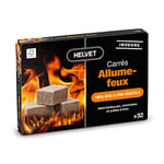 Helvet 32 Allume Feu Naturel pour Cheminée et Poele à Bois en Cube – Brûle 7 Minutes – Produit Ecologique 100% Bois & Cire Végétale, Normal, (LDFC32)