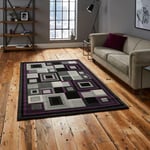 Funky Design Modern Check Pattern Floor Carpets Hudson Rugs 3222 In Black Purple