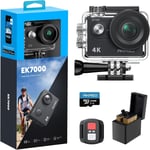 EK7000 Caméra Sport 4K 30fps 20MP WiFi avec Carte Mémoire microSDXC 64 Go,Action Camera 4k Étanche jusqu'à 30M avec Stabilisation Grand Angle de 170° Télécommande 2.4G(Q195)