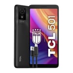 TCL 501 - Smartphone 4G 32 Go, 2 Go de RAM, écran 6 qHD, Android 14 Go Edition, Appareil Photo 5Mp, Batterie 3000 mAh, Dual Sim, Batterie Plus Chargeur USB-C ajouté, Gris foncé