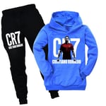 Cristiano Ronaldo CR7 Barn Sportkläder Träningsdräkt Långärmad Tröja med Luva Sweatshirt Byxor Casual Outfits Dark blue 150cm