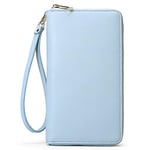 Portefeuille Femme Cuir Grande Capacite Zippé Porte Monnaie Mode Chéquier Porte Carte avec Bracelet Bleu