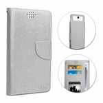 Mobiho Essentiel Smart M45 Etui Housse Folio Argent Façon Cuir Texturé Avec Porte Cartes Et Surpiqûres Apparentes By Ph26®