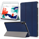 HYMY Tablet Case + 2Pcs Tempered Film for HUAWEI MatePad 10.4" 2020 BAH3-AL00/BAH3-W09 - Flip Case Cover Premium Leather Folio Cover for HUAWEI MatePad 10.4" 2020 Released,Color-Navy