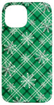 iPhone 15 Snowflakes Green Plaid Winter Christmas Pattern Case