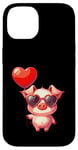 Coque pour iPhone 14 Saint Valentin Amour Porcinet Cœur Amoureux Ballon Lunettes de soleil