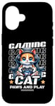 Coque pour iPhone 16 Paws And Play Jeu vidéo chat pour hommes, garçons, femmes, enfants