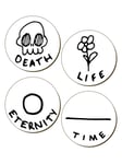 DEATH, LIFE, ETERNITY, TIME 4 Piece Coaster Set: skull  grim reaper flower gift