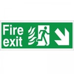 Glow In The Dark Hospital Compliant Fire Exit Down Right Sign 400mm x 150mm - Self Adhesive