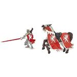 Papo-Lot de 2 Figurines - Collection Médieval - Fantastique - Roi au Dragon Rouge + Cheval du Roi au Dragon Rouge