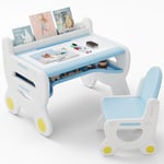 Table Enfant avec Chaise,Table et Chaise Enfant,Ensemble Table et Chaises pour Enfants,Table Dessin Enfant,Ensemble Bureau pour Enfants Multifonctionnel pour Dessiner,Lire,Les Repas et Jeu,Bleu