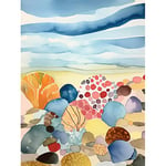 Artery8 Seaside Beachcombing Colourful Seashells And Beach Pebbles Watercolour Painting Large Wall Art Poster Print Thick Paper 18X24 Inch